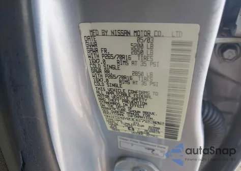 2003 Nissan Xterra Xe z USA, uszkodzony, nr VIN 5N1ED28Y03C672302